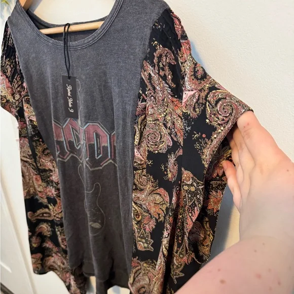 Custom AC/DC Graphic Women's Top with Paisley Sleeves - Picture 3 of 5